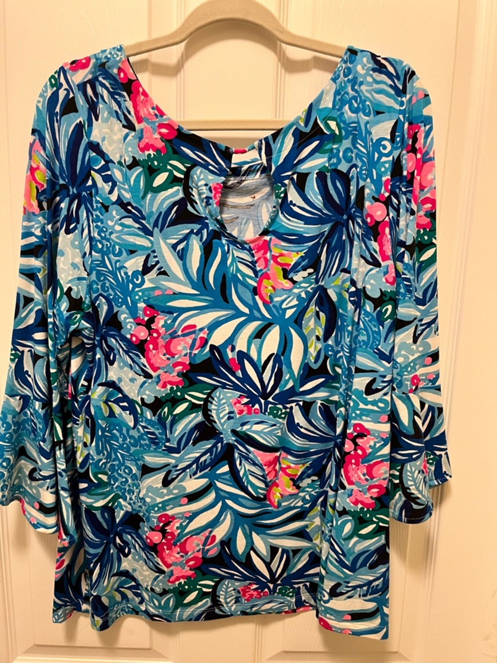 Lilly Pulitzer Blue Pink Tropical Print Top